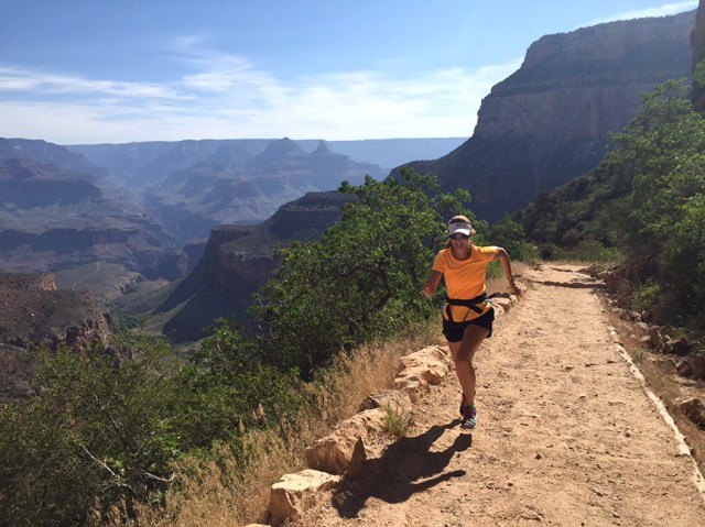 Photo of Becky Aaronson running up Bright Angel Trail