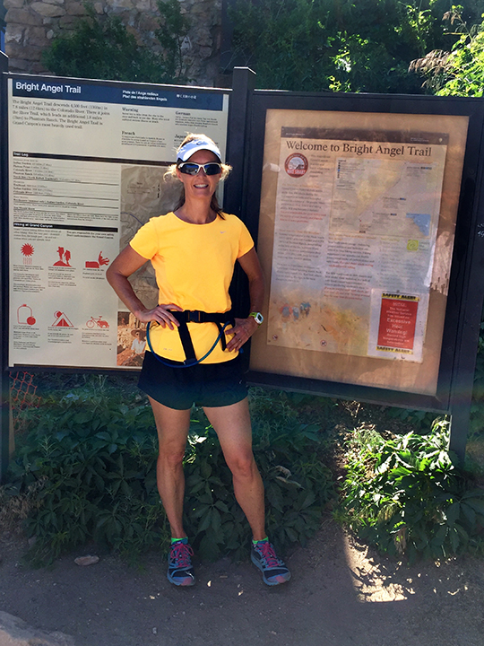 The Bright Angel Trail informational sign at the trailhead 