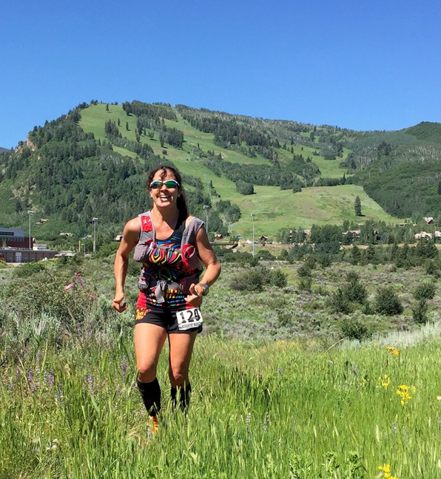 Photo of Laura Buitron runing the Aspen Backcountry Marathon